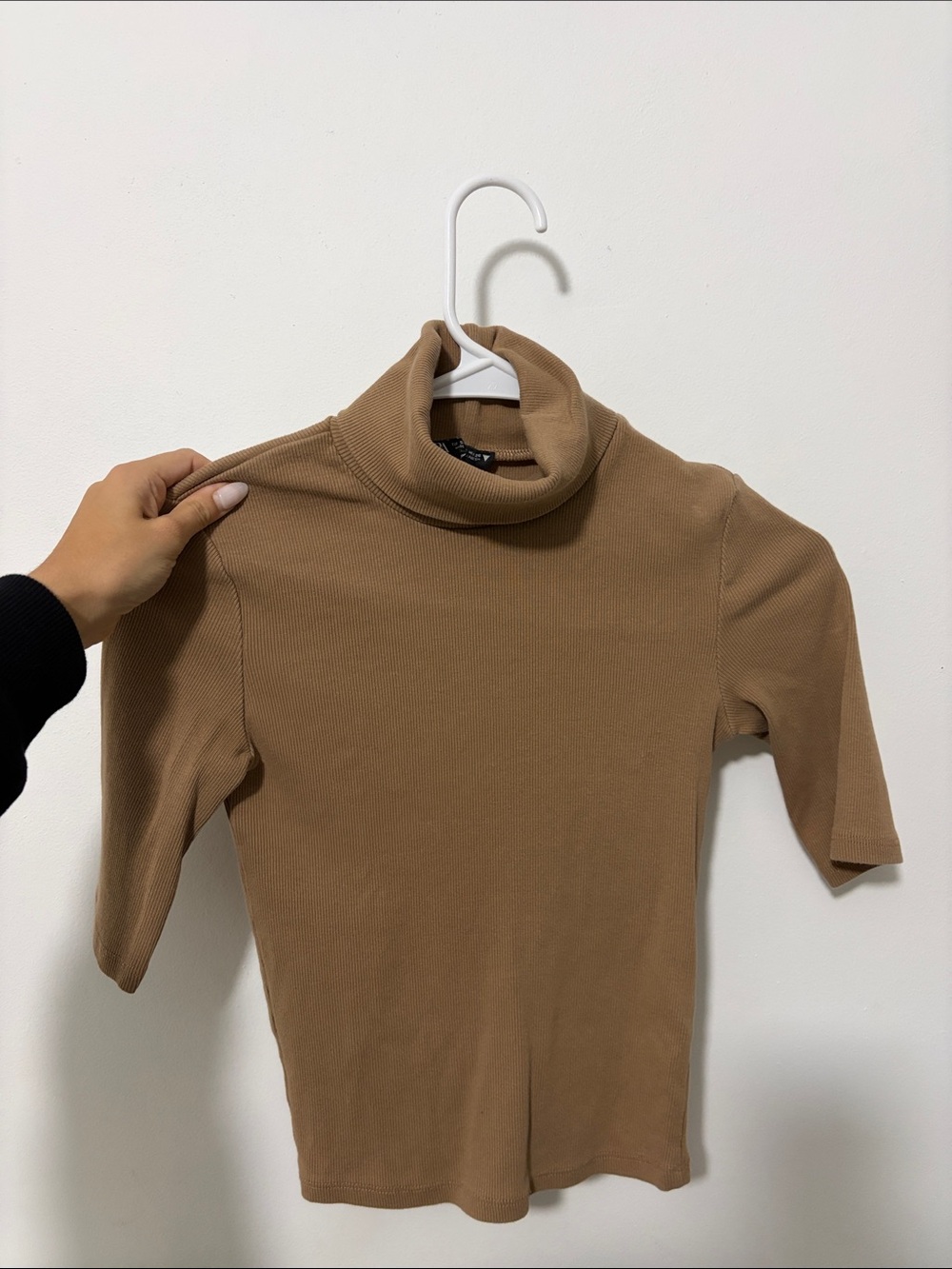 Zara Camel Brown Turtleneck Short-Sleeve Top